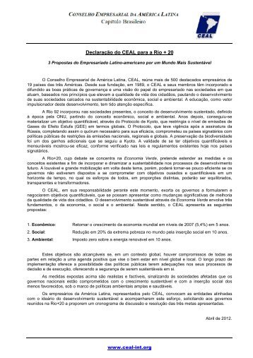 Declaração do CEAL para a Rio + 20