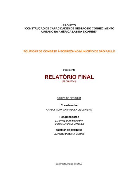 RELATÓRIO FINAL - Prefeitura de São Paulo