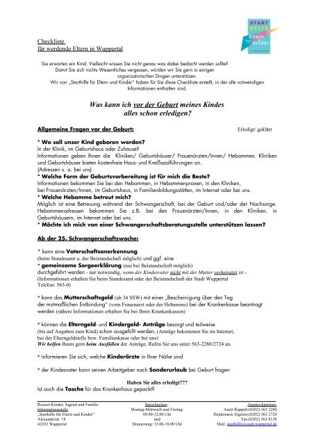 Checkliste Stadt Wuppertal