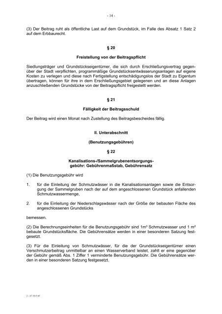 Satzung über die Abwasserbeseitigung in der Stadt Wuppertal vom ...