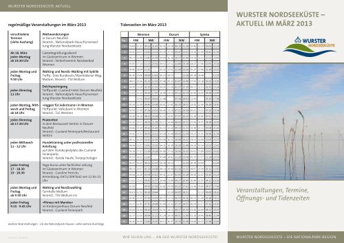 und Tidenzeiten Wurster Nordseeküste – aktuell im  märz 2013