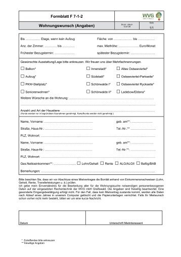 Formblatt F 7-1-2 Wohnungswunsch (Angaben) - WVG