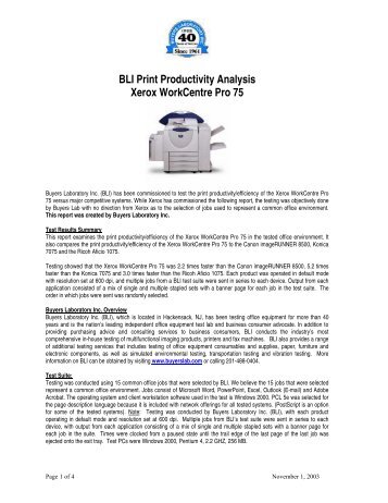 BLI Print Productivity Analysis Xerox WorkCentre Pro 75