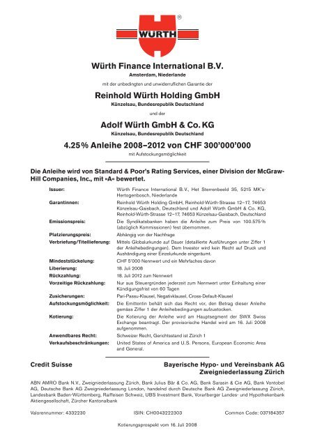 Reinhold Würth Holding GmbH - wuerthfinance.net