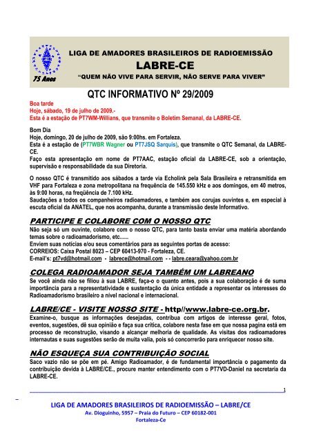 LABRE-CE QTC INFORMATIVO Nº 29/2009 - PY3PO