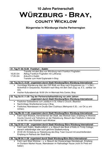 Ausschreibung Jubilaeums-Partnerschaftsreise Bray - Stadt Würzburg