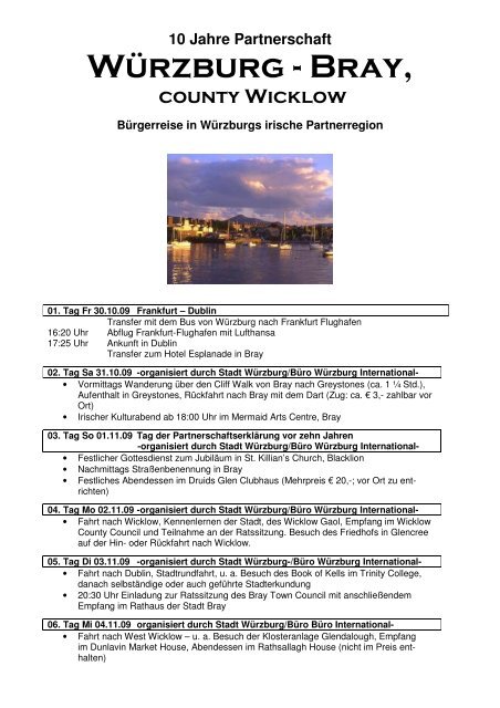 Ausschreibung Jubilaeums-Partnerschaftsreise Bray - Stadt Würzburg