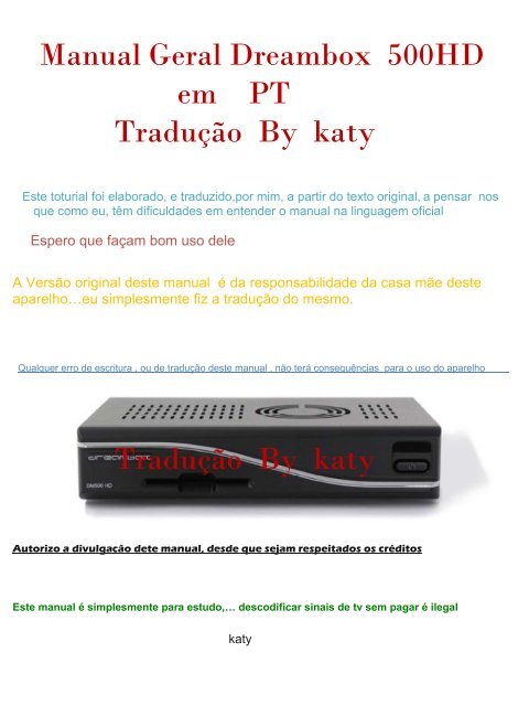 Manual Geral Dreambox 500HD em PT Tradução By katy - G-Sat