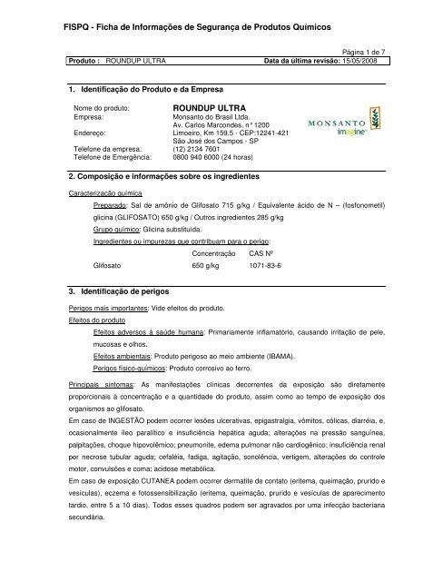 ROUNDUP ULTRA FISPQ - Ficha de Informações de ... - Monsanto