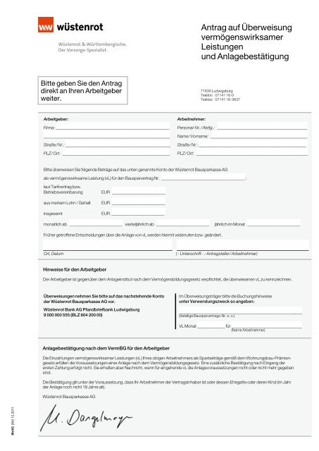 Wustenrot Bausparkasse Formular Wustenrot Bausparkasse Formular