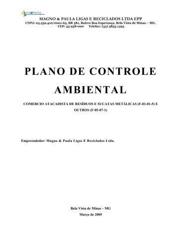 PLANO DE CONTROLE AMBIENTAL - UNIVERSALIS - Consultoria ...