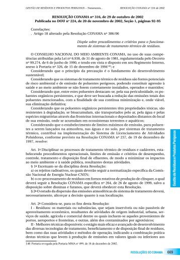 RESOLUÇÃO CONAMA nº 316 de 2002 - Ministério do Meio Ambiente