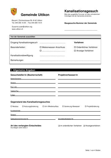 Gemeinde Uitikon Kanalisationsgesuch