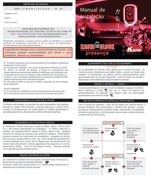 manual alarme kaori moto