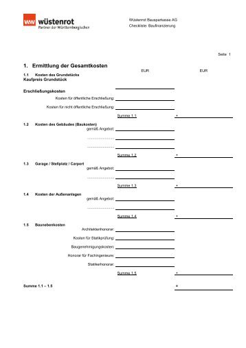 Checkliste Baufinanzierung - Wüstenrot Bausparkasse AG