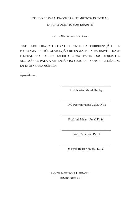 Estudo de Catalisadores Automotivos frente ao ... - UFRJ