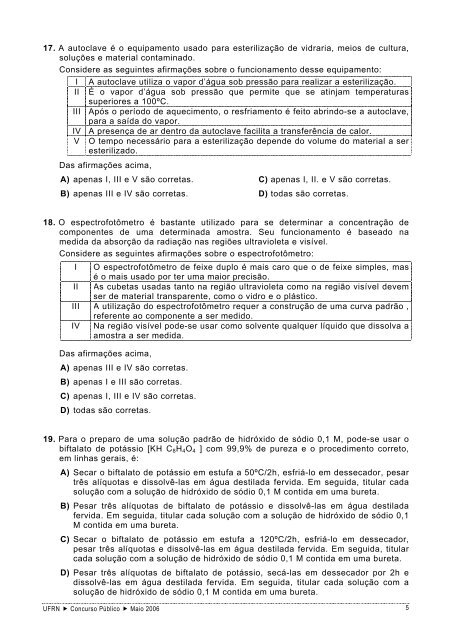 301 técnico de laboratório/engenharia química - Comperve - UFRN