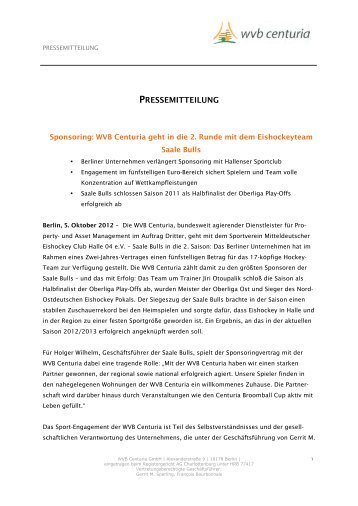 Pressemitteilung Oktober 2012 - WVB Centuria GmbH