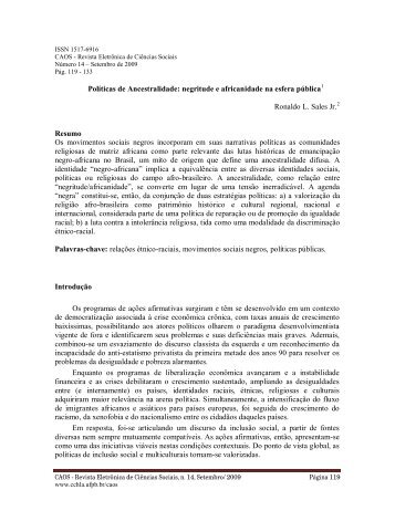 Políticas de Ancestralidade: negritude e africanidade na ... - CCHLA