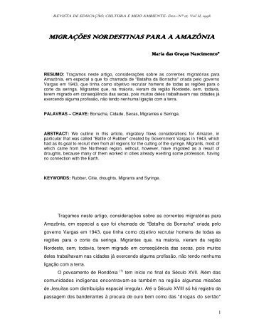 MIGRAÇÕES NORDESTINAS PARA A AMAZÔNIA MIGRAÇÕES ...