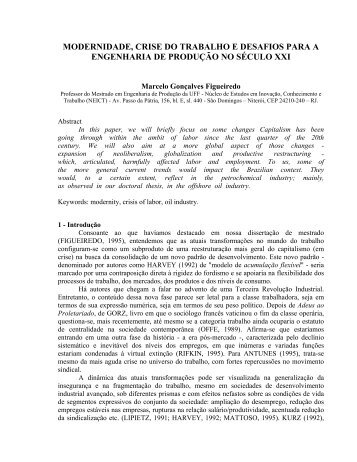 Modernidade, crise do trabalho e desafios para a ... - Abepro