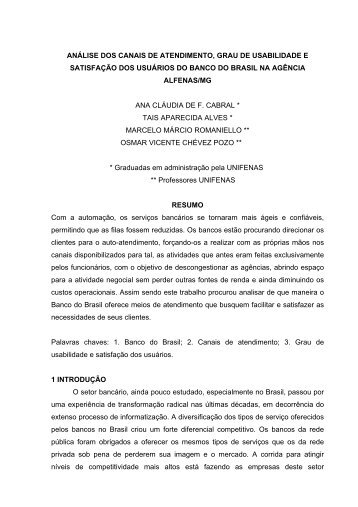 Análise dos canais de atendimento, grau de usabilidade - Unifenas