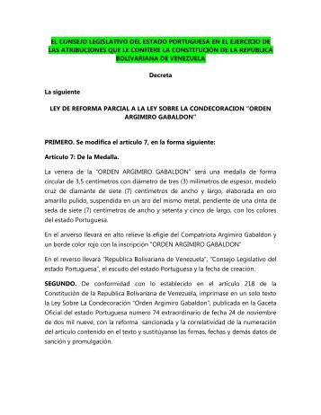 “Orden Argimiro Gabaldon”. - Consejo Legislativo del Estado ...