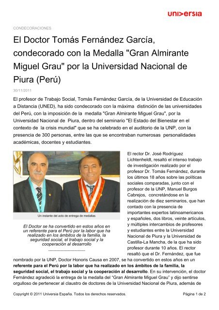 El Doctor Tomás Fernández García, condecorado con la Medalla ...