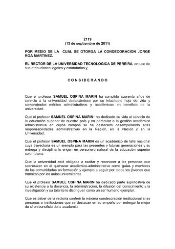 condecora samuel ospina - Universidad Tecnológica de Pereira