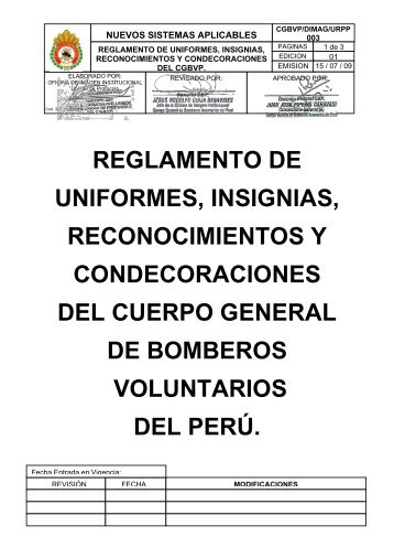 Reglamento de uniformes, insignias, reconocimientos y ...