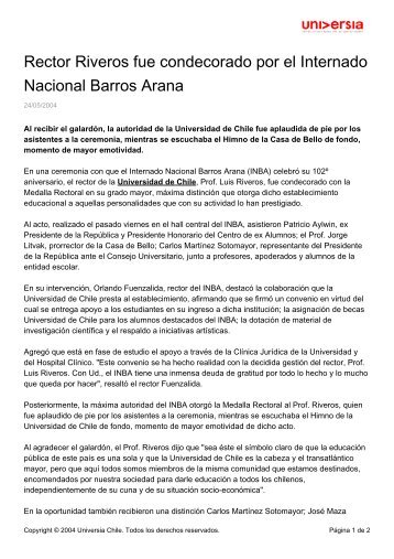 Rector Riveros fue condecorado por el Internado Nacional Barros ...