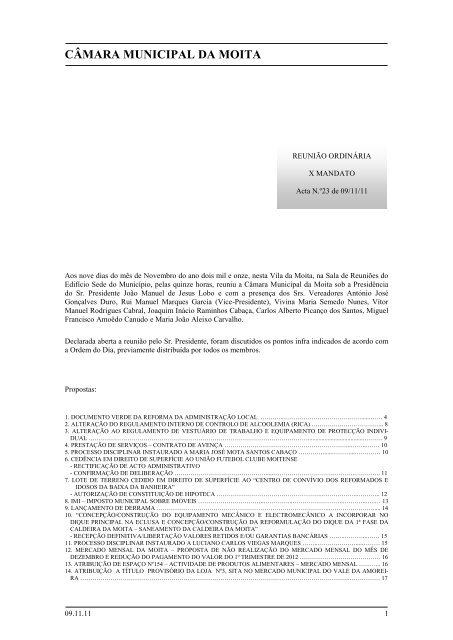 Acta N.º 23 de 09/11/2011 - Câmara Municipal da Moita