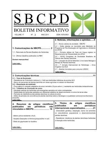 boletim vol 17 n° 3 2011 - Sociedade Brasileira da Ciência das ...