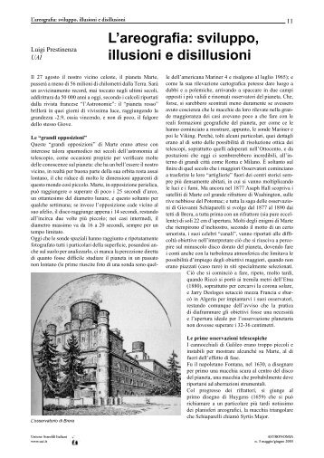 L. Prestinenza, L'areografia: sviluppo, illusioni, disillusioni, Astronomia