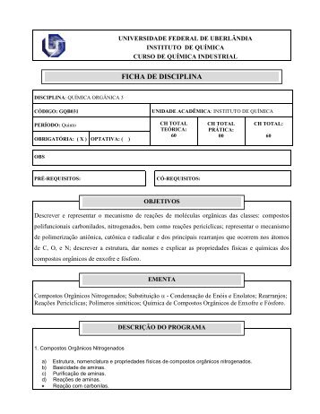 FICHA DE DISCIPLINA - Instituto de Química - Universidade Federal ...