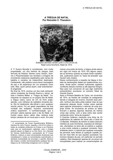 A TRÉGUA DE NATAL Por Reinaldo V. Theodoro - Clube Somnium A TRÉGUA DE NATAL Por Reinaldo V. Theodoro - Clube Somnium