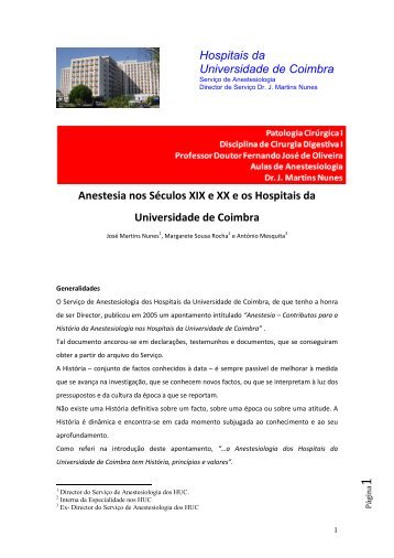 História da Anestesia dos HUC - 1 - Hospitais da Universidade de ...