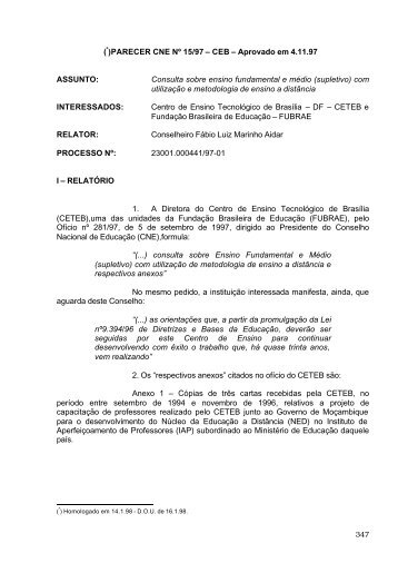 (*)PARECER CNE Nº 15/97 - Centro de Referência em Educação ...