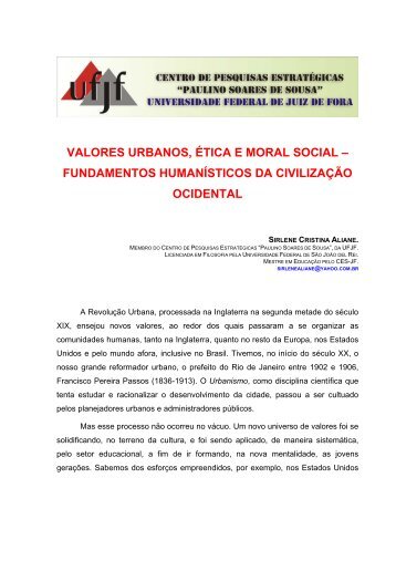 VALORES URBANOS, ÉTICA E MORAL SOCIAL ... - UFJF /Defesa