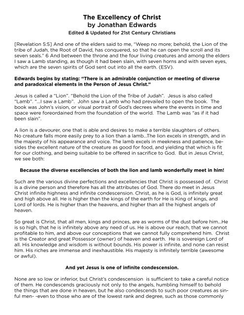 The Excellency Of Christ By Jonathan Edwards