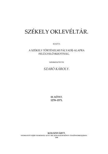 SZÉKELY OKLEVÉLTÁR. - Adatbank