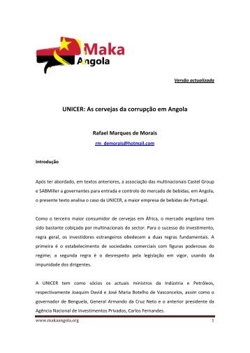 UNICER: As cervejas da corrupção em Angola - Maka Angola