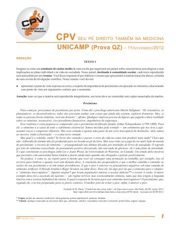 1 UNICAMP (Prova QZ) – 11/NOVEMBRO/2012 - CPV