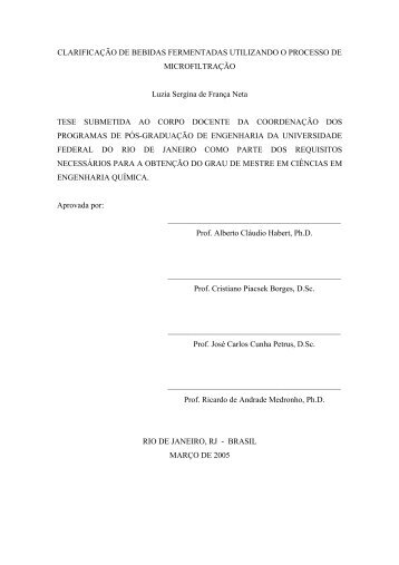 Clarificação de Bebidas Fermentadas Utilizando o Processo ... - UFRJ