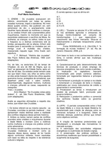 Questões Humanas 1º ano - Colégio Alexander Fleming