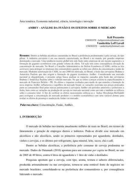 ambev análise da fusão e os efeitos sobre o mercado - APEC ...