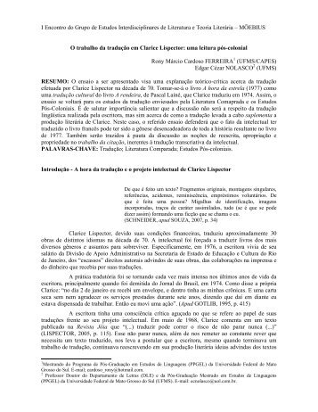 O trabalho da tradução em Clarice Lispector: uma leitura ... - UFVJM