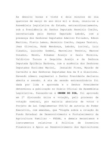 14/03/2012 - Assembléia Legislativa do Estado de Rondônia