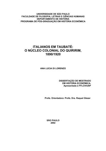 italianos em taubaté: o núcleo colonial do quiririm ... - Raquel Glezer