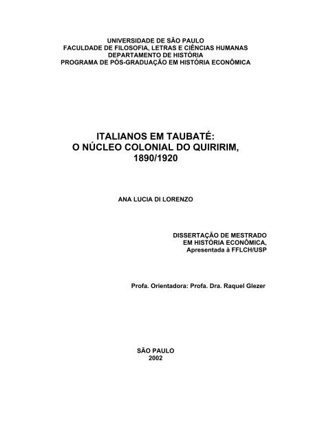 italianos em taubaté: o núcleo colonial do quiririm ... - Raquel Glezer